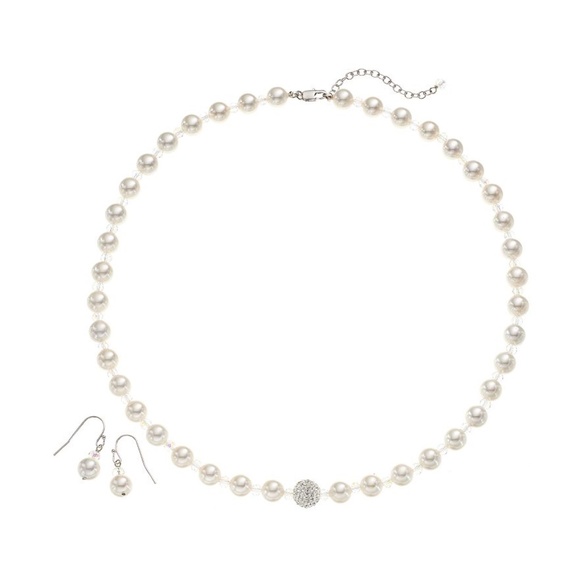 Necklace & Earrings Set Genuine Creamy White Mother of Pearl & Crystal - Picture 1 of 4